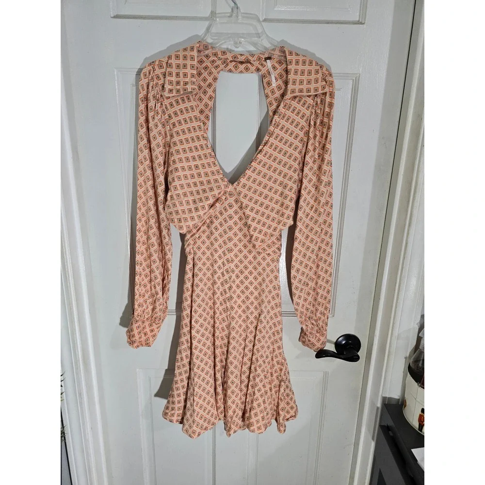 Free People Geometric Print Open Back Mini Dress Orange Blue OB1434207 Mens M